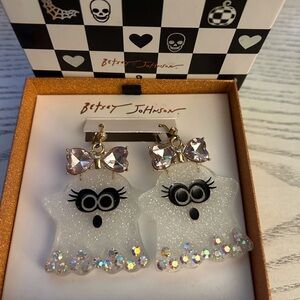 Betsey Johnson ghost earrings with pink bows